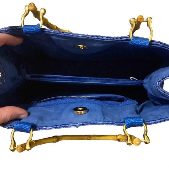 90s Y2K wicker weave purse with bamboo handles - Picture 5 of 6